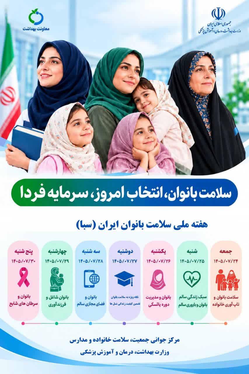 برگزاری هفته ملی سلامت بانوان با شعار «سلامت بانوان، انتخاب امروز، سرمایه فردا» 